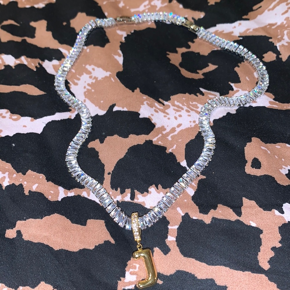 Cubic Zirconia Initially Gold J Diamond Link Chain